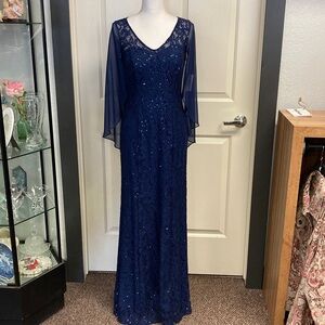 NWT Ignite Evenings Sequin Lace Drape Back Gown Size 10
